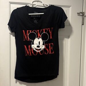 Disney Black Tee with Mickey Mouse and Red Text